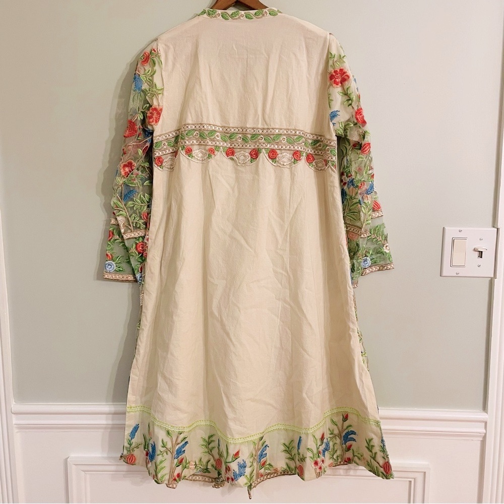 Handmade Embroidered Floral Lace Cotton Midi Dress Medium Large Boho Cottagecore - Picture 3 of 11